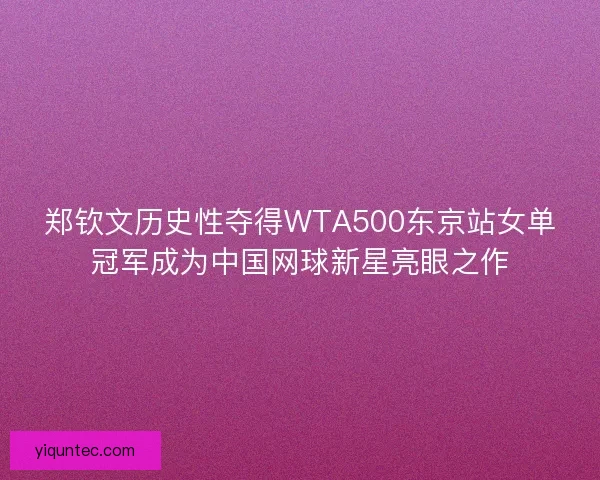 郑钦文历史性夺得WTA500东京站女单冠军成为中国网球新星亮眼之作